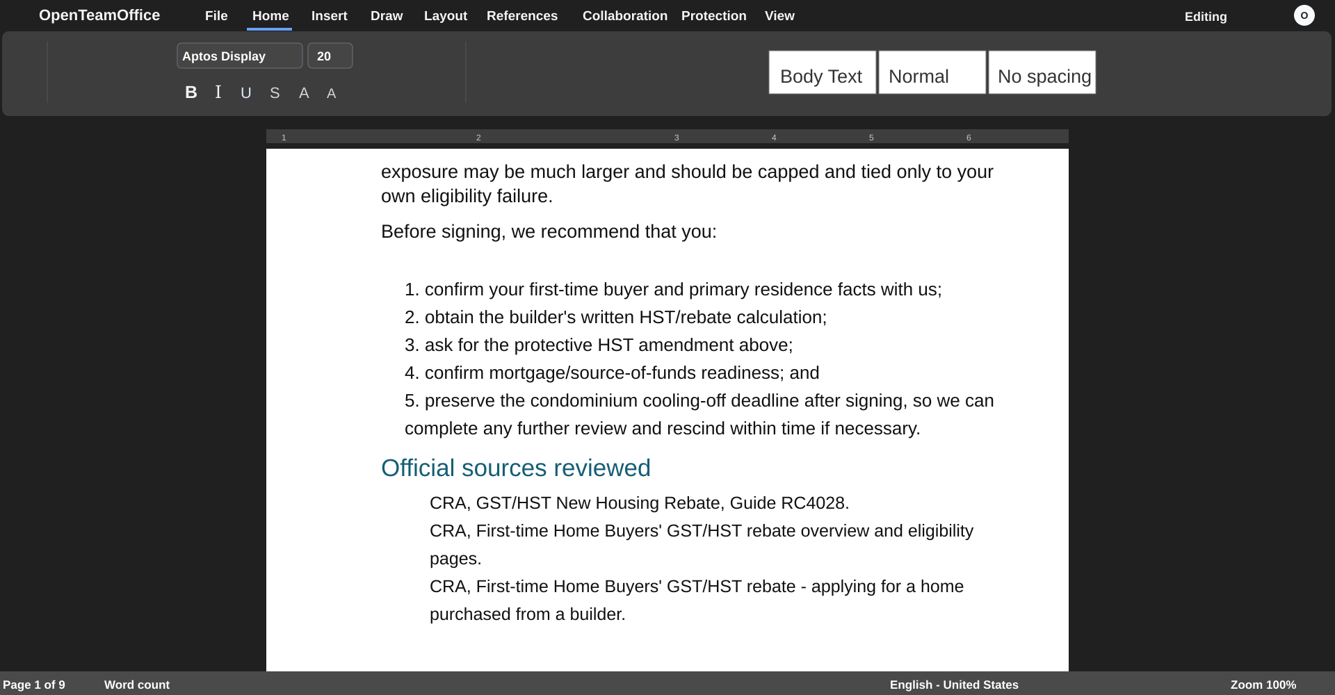 OpenTeam Office document editor
